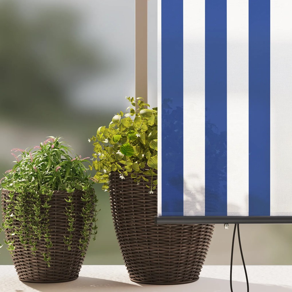 Cortina Rolô Exterior Riscas Manual Azul e branco 220 x 250 cm tecido