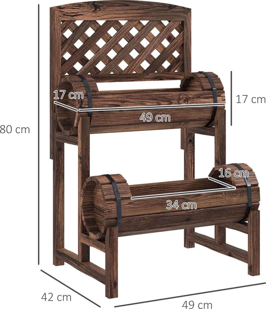 Floreira elevada com treliça quadrada de 2 níveis para terraço, varanda ou jardim, 42 x 49 x 80 cm, castanho
