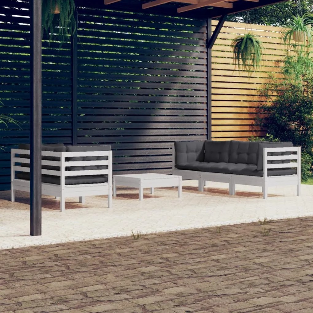 vidaXL 6 pcs conj. lounge de jardim com almofadões antracite pinho