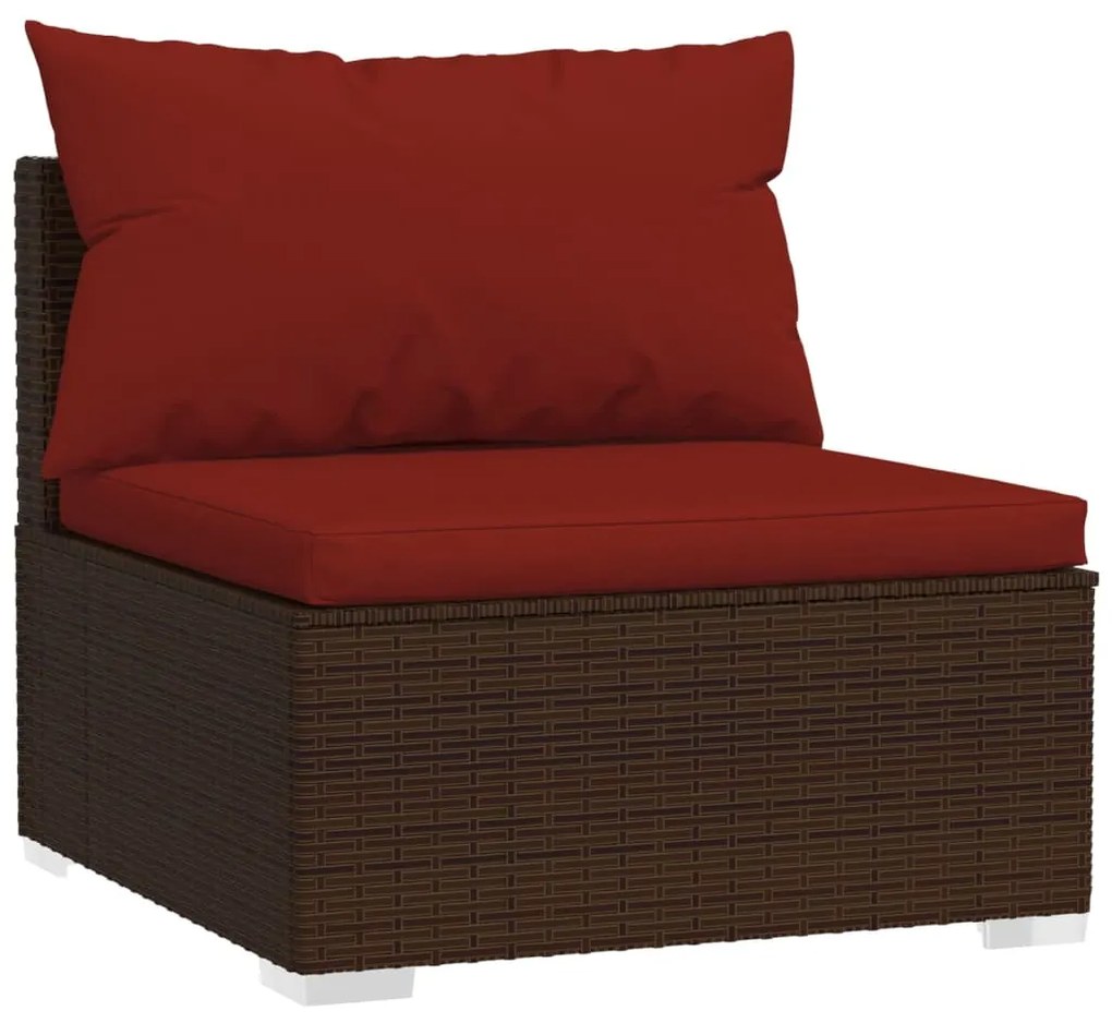 6 pcs conjunto lounge jardim c/ almofadões vime PE castanho