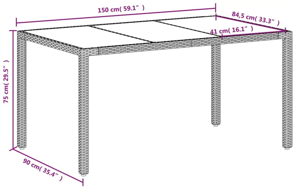 Mesa de jardim com tampo de vidro 150x90x75 cm vime PE branco