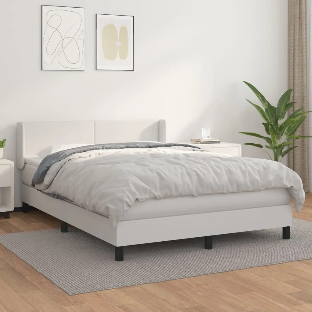 Cama com molas/colchão 140x190 cm couro artificial branco