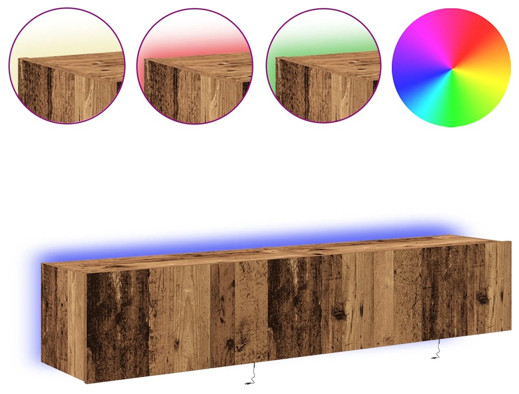 Cabinetes de TV vidaXL com luzes LED 2 pcs Madeira Antiga 80x35x31 cm