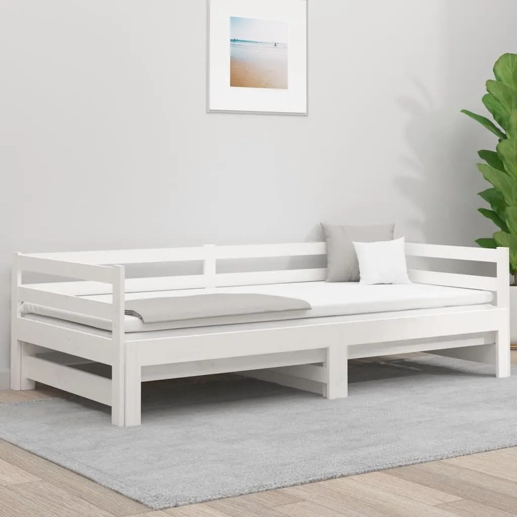 Sofá-cama com gavetão 90x190 cm madeira de pinho maciça branco