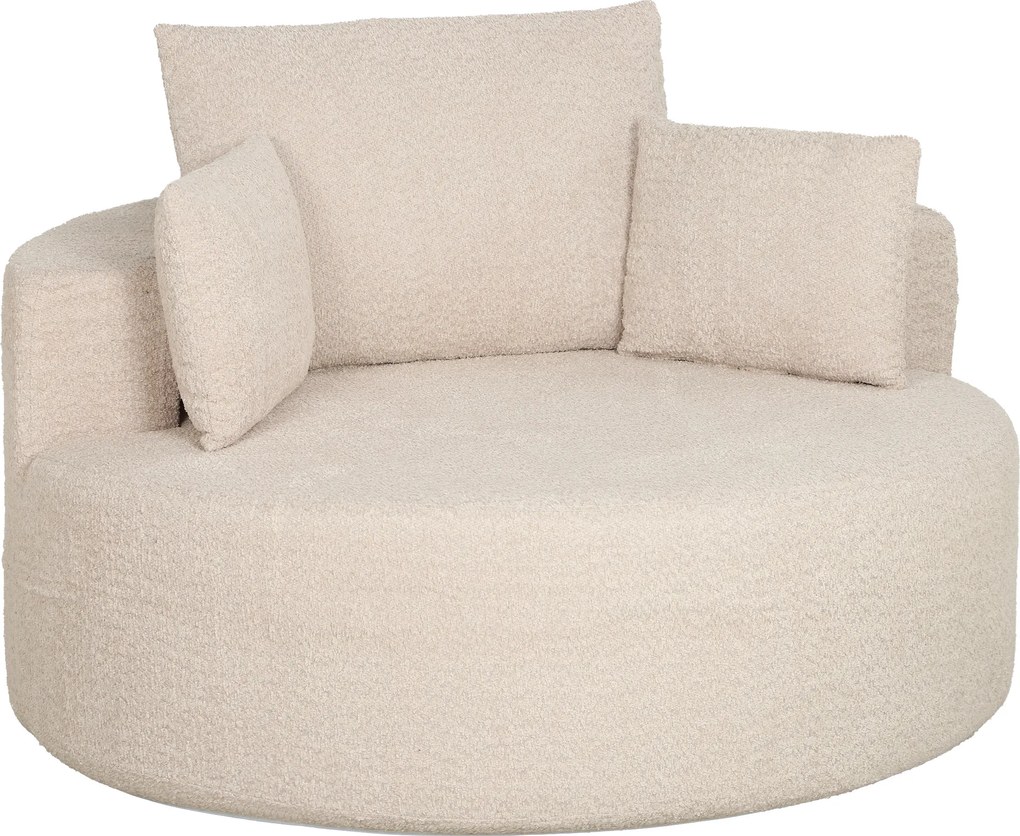 HOMCOM Puff Sofá Redondo em Chenille, Assento Grande, 2 Almofadas, 1 Encosto, 1 Rolinho, Carga 250kg, 130x130x82cm, Creme | Aosom Portugal