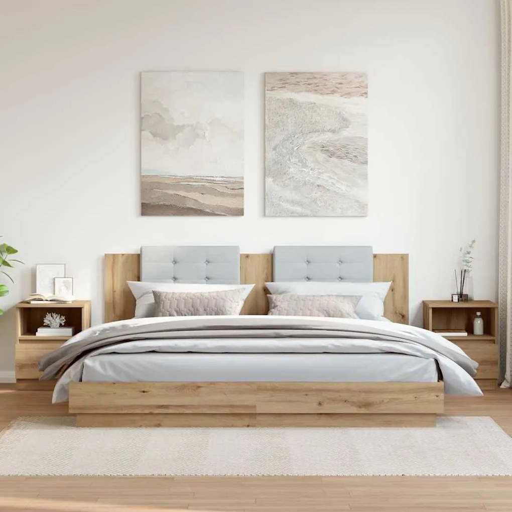 Mesa cabeceira 2pcs 40x40x50cm deriv.madeira carvalho artisiano
