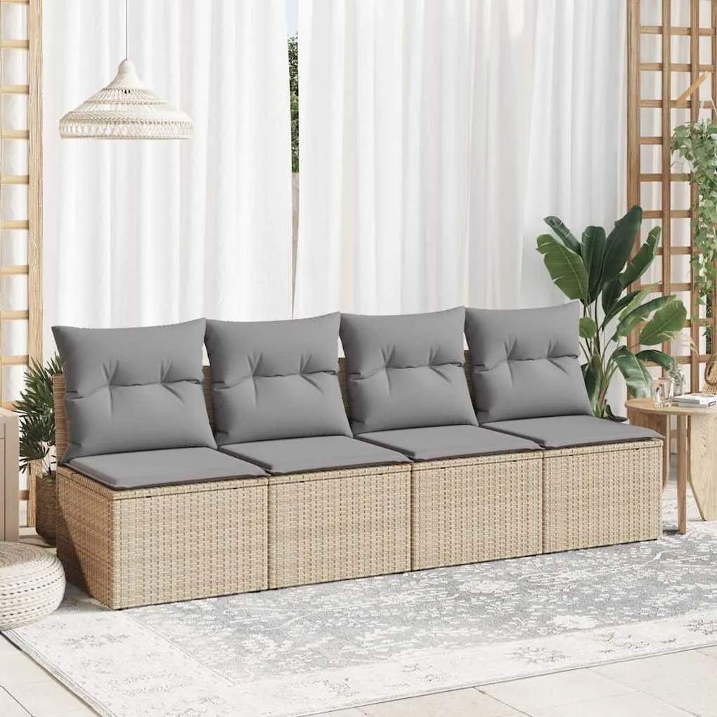 2 pcs conj. sofás p/ jardim c/ almofadões vime PE/acácia bege