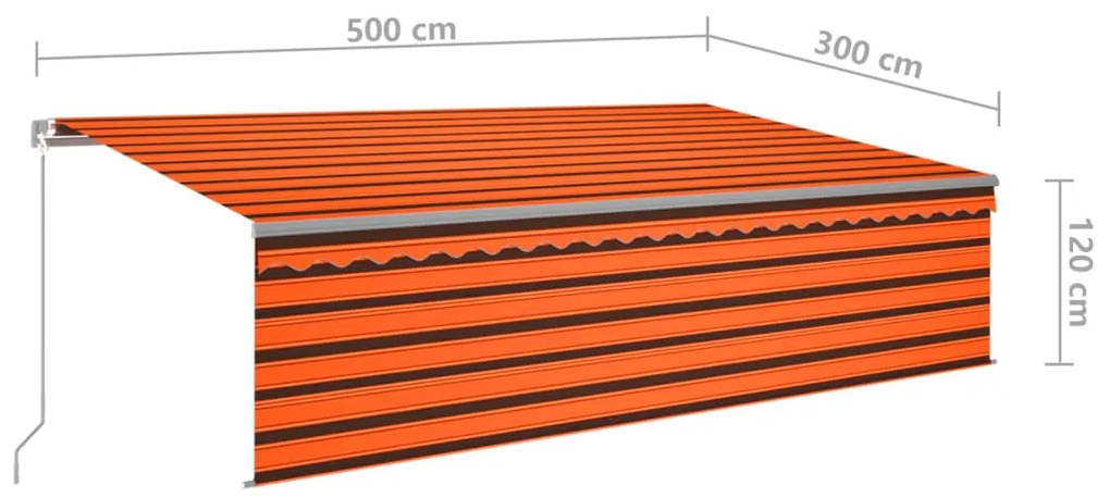 Toldo retrátil manual com estore e LED 5x3 m laranja e castanho