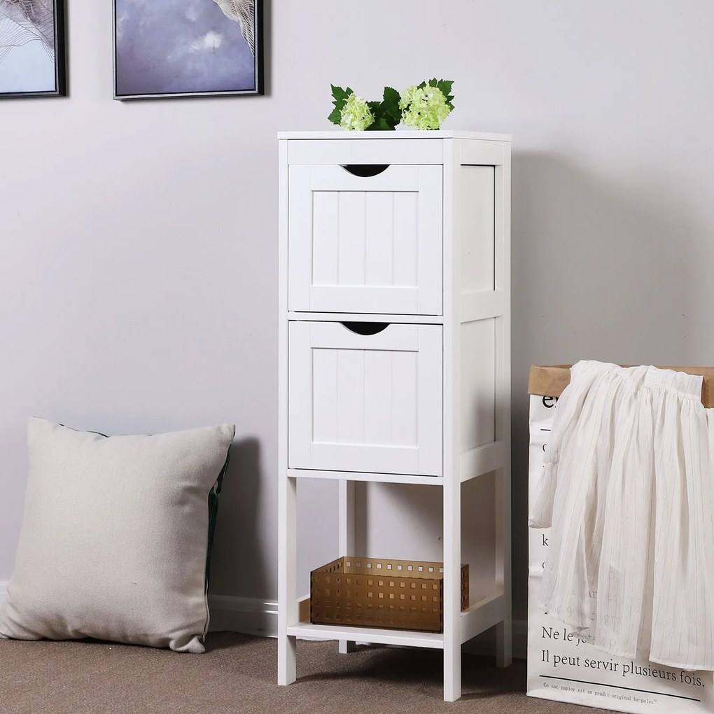 Armário de casa de banho com 2 gavetas 30 x 89 x 30 cm Branco