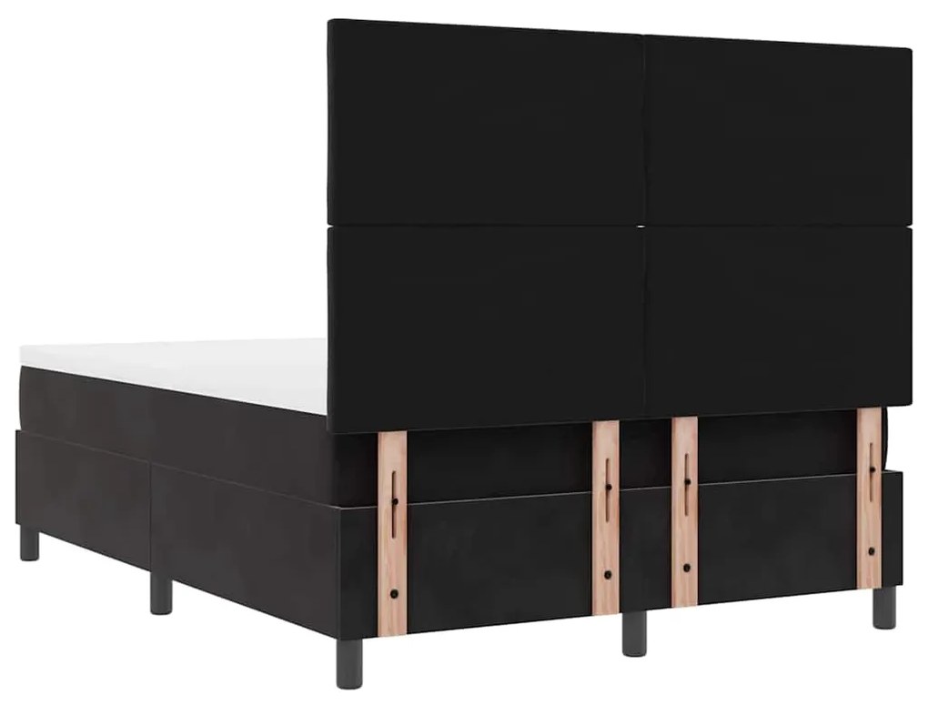 Cama com Caixa de Molas com Colchão &amp; LED Preto 140x200 cm Veludo