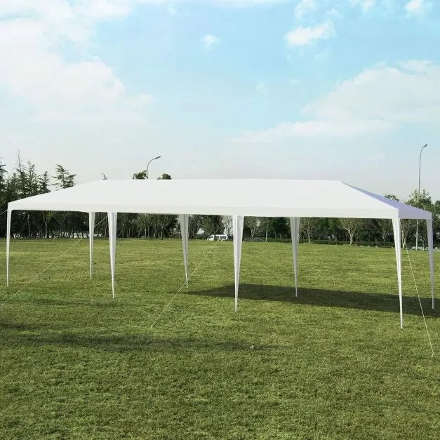 Tenda de jardim 3 x 9 m Impermeável Dobrável Proteção UV para exteriores Resistente com lona de polietileno festas, eventos, feiras branco