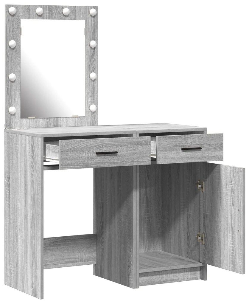 Conjunto de Mesa de Vestir 2 Peças com LED em Madeira Encenada Cinza S