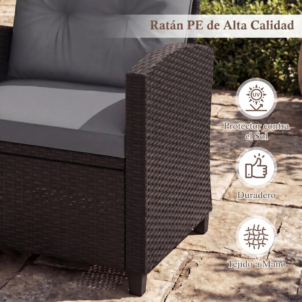 Conjunto de 2 Cadeiras de Jardim e Mesa Auxiliar, 44,5 x 44,5 x 45 cm, Ratan de PE Entrançado, almofadas Cinzentas