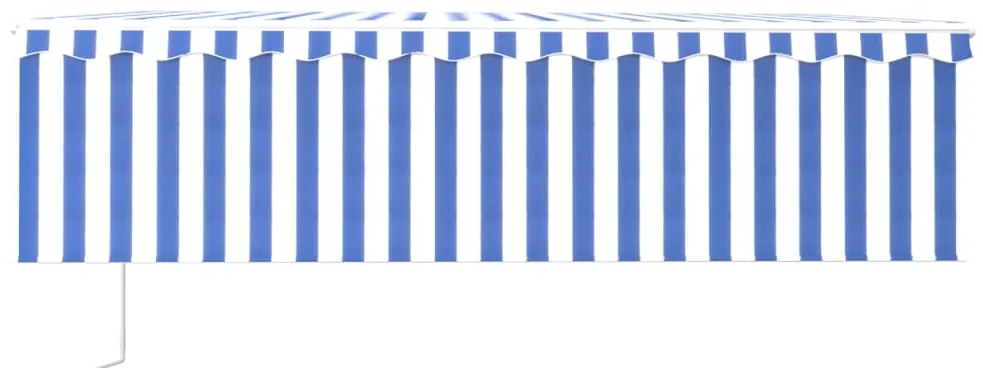 Toldo autom. c/ estore/LED/sensor de vento 5x3 m azul/branco