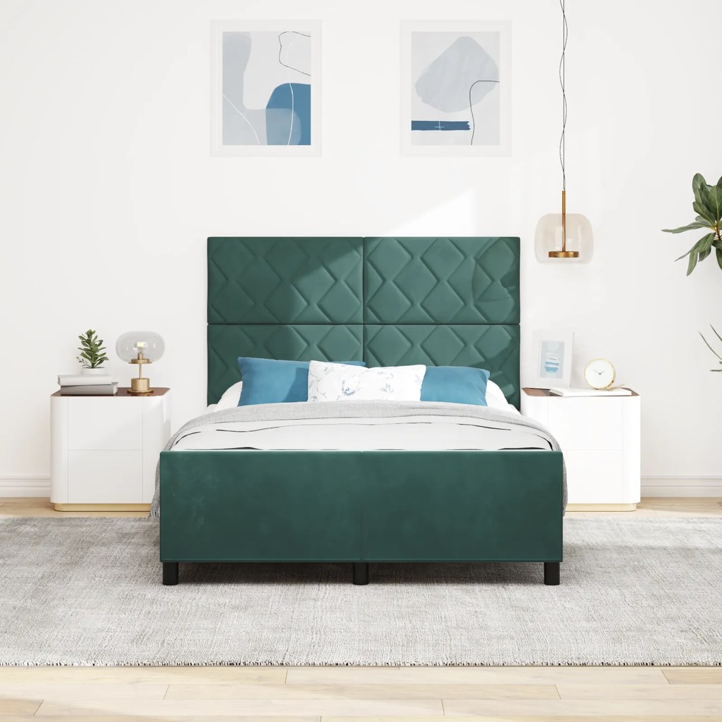 Cama vidaXL Verde Escuro 160x200 cm Veludo