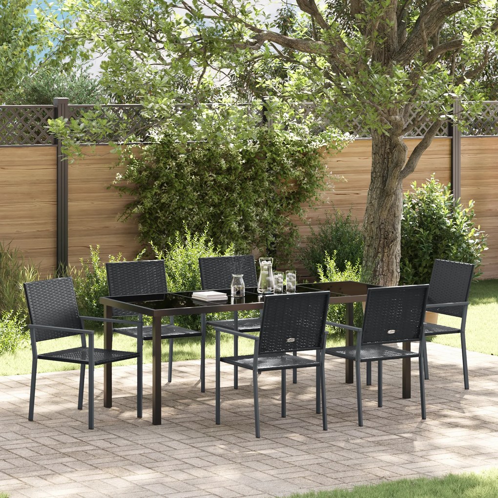 vidaXL Conjunto de Jantar de Jardim de 7 Peças Preto em Rattan Sintético