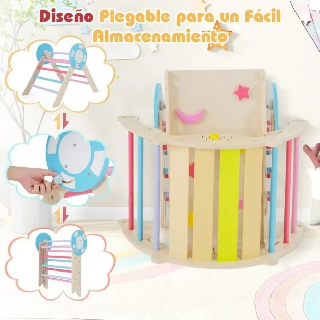 Conjunto triangular 8 em 1 de escalada para bebés com rampa, escada e arco de escalada Montessori de madeira Multicolor