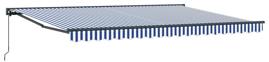 vidaXL Toldo Retrátil Azul e Branco 450 × 300 cm Poliéster e Metal