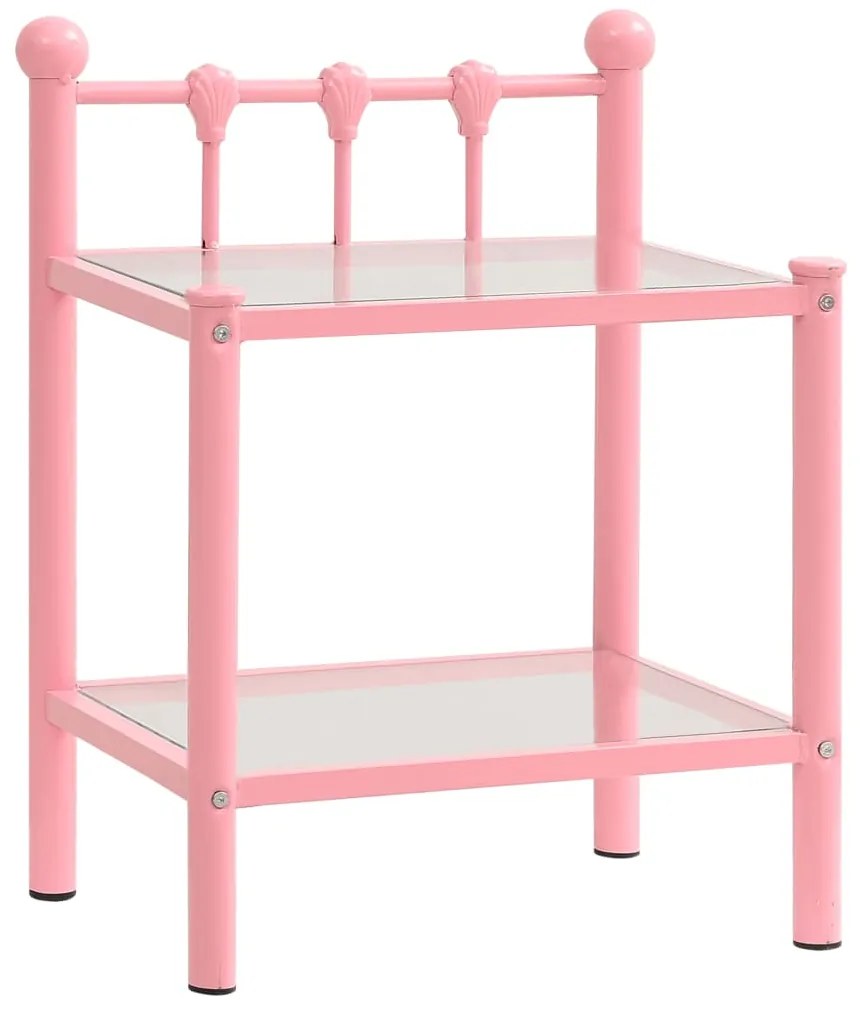 Mesas de cabeceira 2 pcs metal rosa e vidro transparente