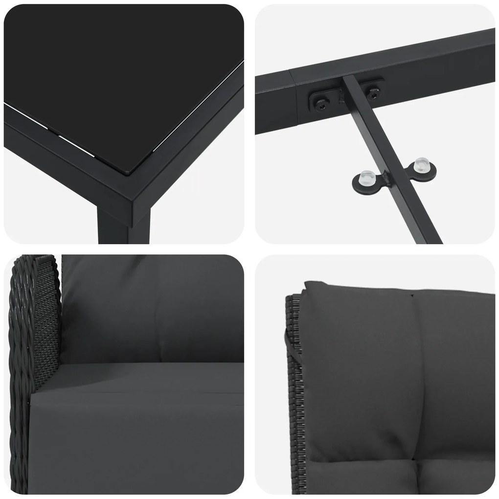 Conjunto de Jantar de Jardim com Almofadas Preto Vime PE