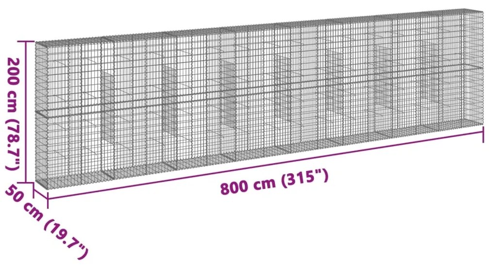 Cesto gabião com cobertura 800x50x200 cm ferro galvanizado