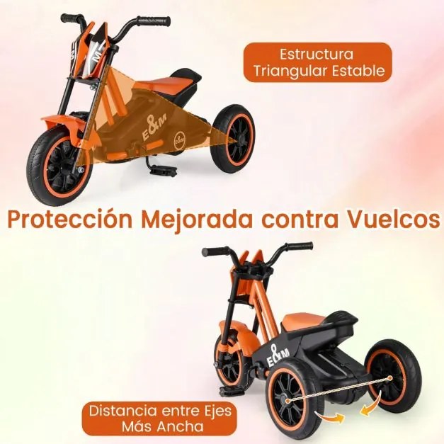 Triciclo para crianças de 3 rodas com pedais para frente/trás laranja