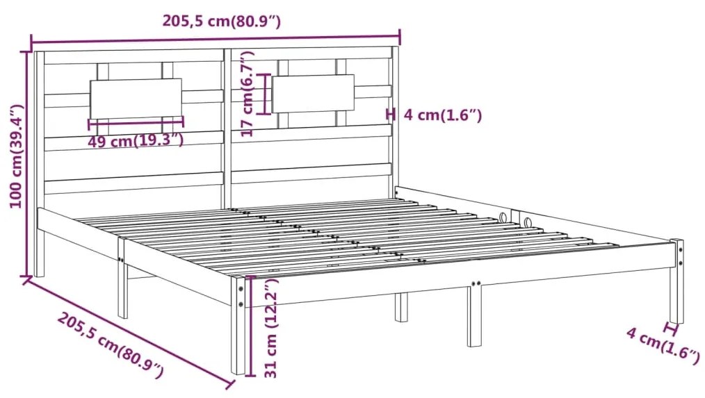 Estrutura de cama 200x200 cm madeira maciça cinzento