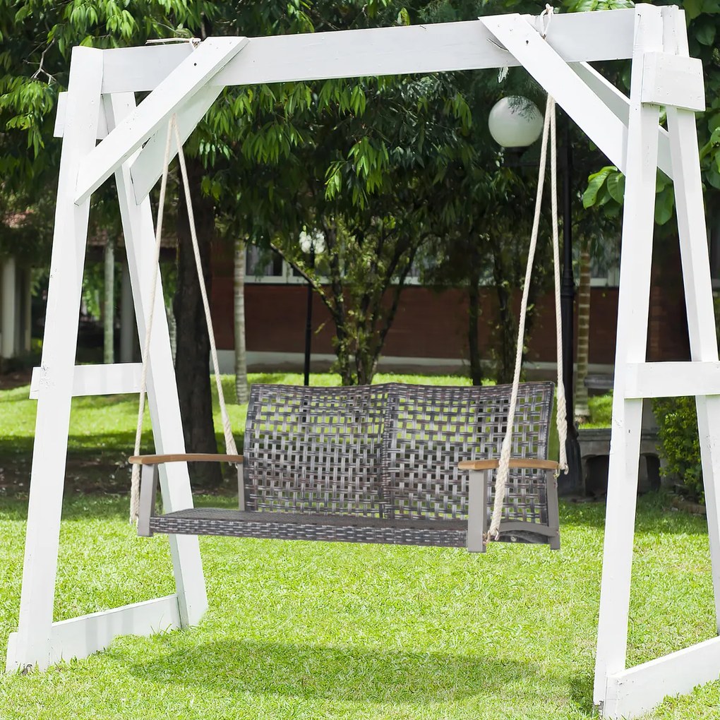 Banco de Baloiço Exterior com 2 Lugares PE Rattan Swing para Varanda Pátio Jardim Terraço 131 x 68 x 54 cm Castanhotico Veranda Patio Jardín Balcón 13