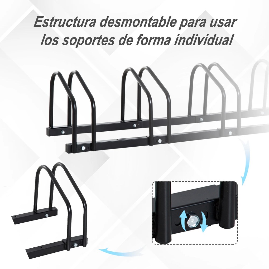 HOMCOM Estacionamento para 4 Bicicletas Suporte de Aço para Estacionar Bicicletas no chão para Interior e Exterior 100x33x27cm Preto