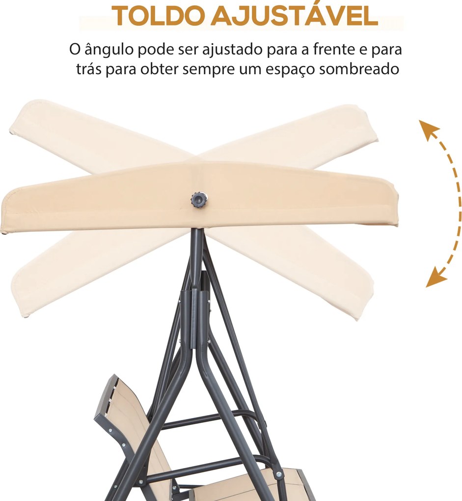 Baloiço de Jardim Exterior de 3 Lugares com Toldo Reclinável Assento Respirável e Estrutura de Aço 175x118x159 cm Bege