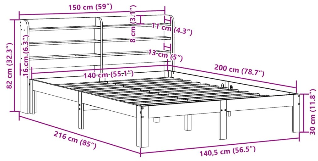 Estrutura de cama c/ cabeceira sem colchão 140x200 cm branco