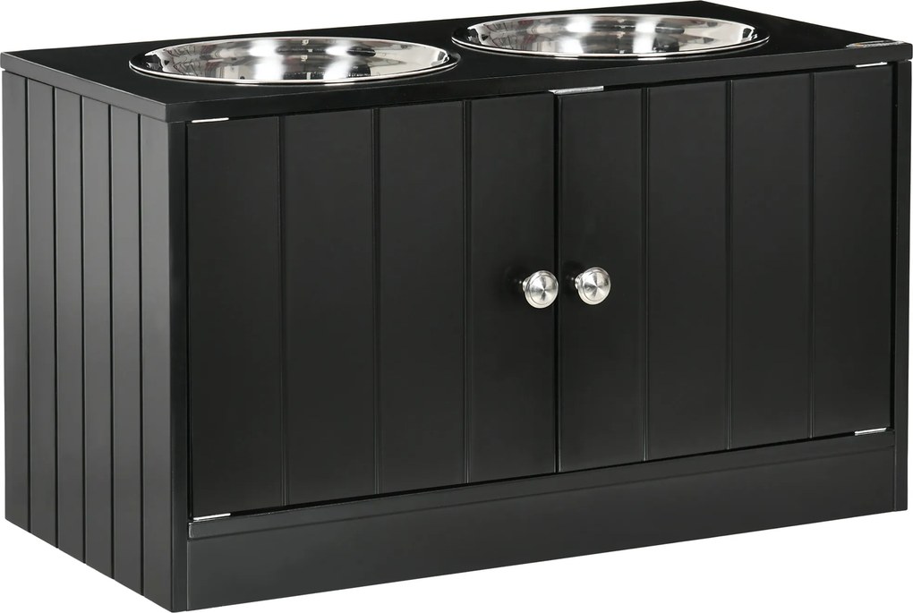 PawHut Comedouro Elevado para Cães de Grande Porte com 2 Tigelas de 2000 ml e Arrumação Oculta, 60 x 30 x 35,5 cm, Preto | Aosom Portugal