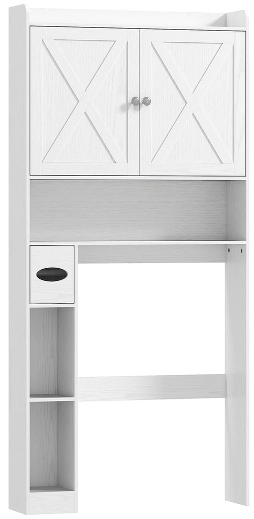 HOMCOM Móvel WC Acima Do Vaso Sanitário com Armário de Portas de Celeiro Prateleira Ajustável Compartimentos e Porta Papel Branco | Aosom Portugal