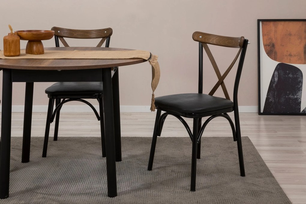 Conjunto de Mesa de Jantar Extensível Oliver – Preto e Nogueira – Mesa