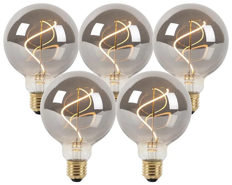 Conjunto de 5 lâmpadas de filamento LED reguláveis E27 fumê G95 2100K