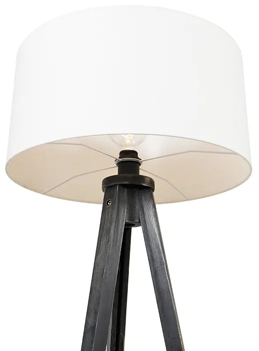 Candeeiro de pé tripé preto com abaajur branco 50 cm - Tripod Classic