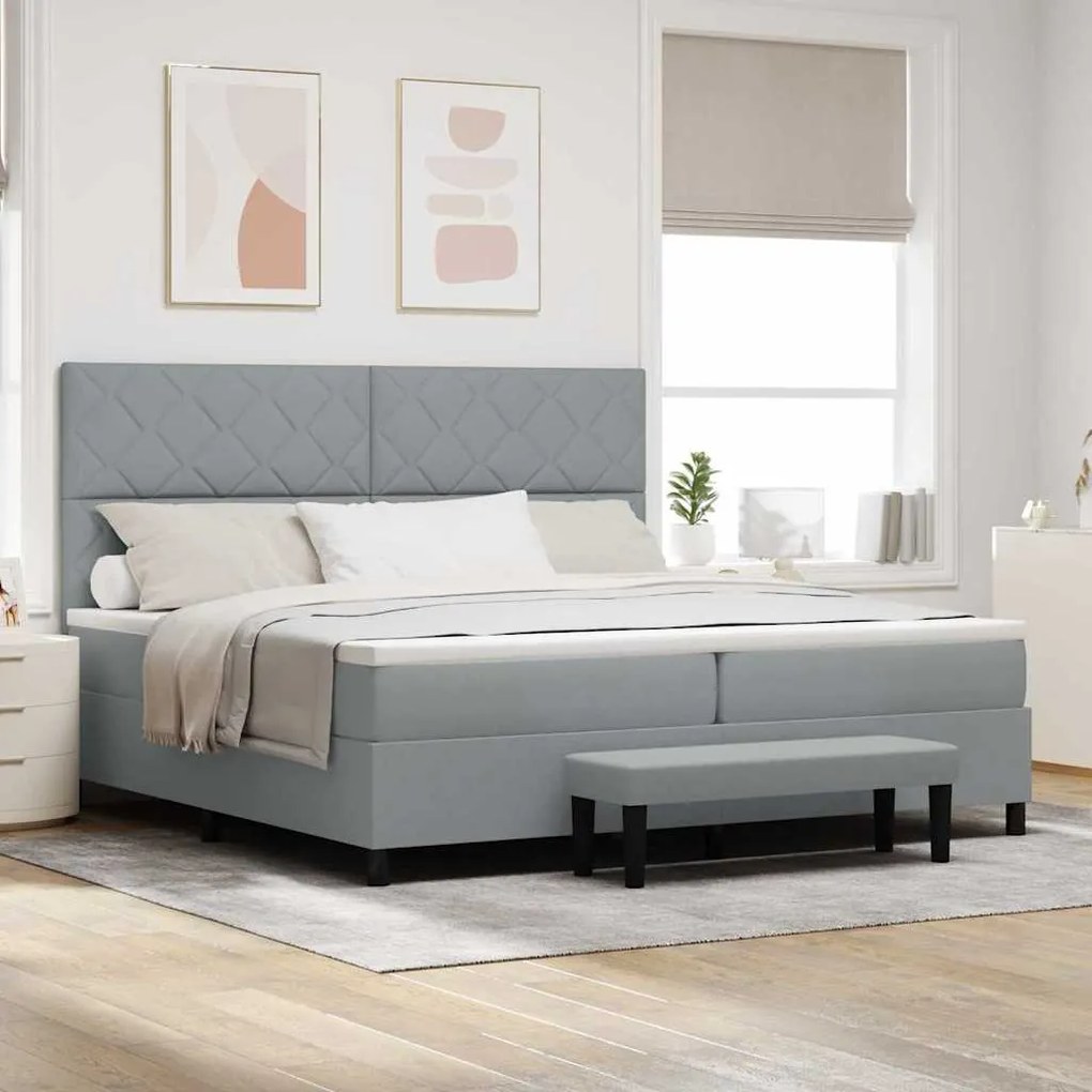 vidaXL Cama Box com colchão Cinzento-claro 200 x 200 cm tecido