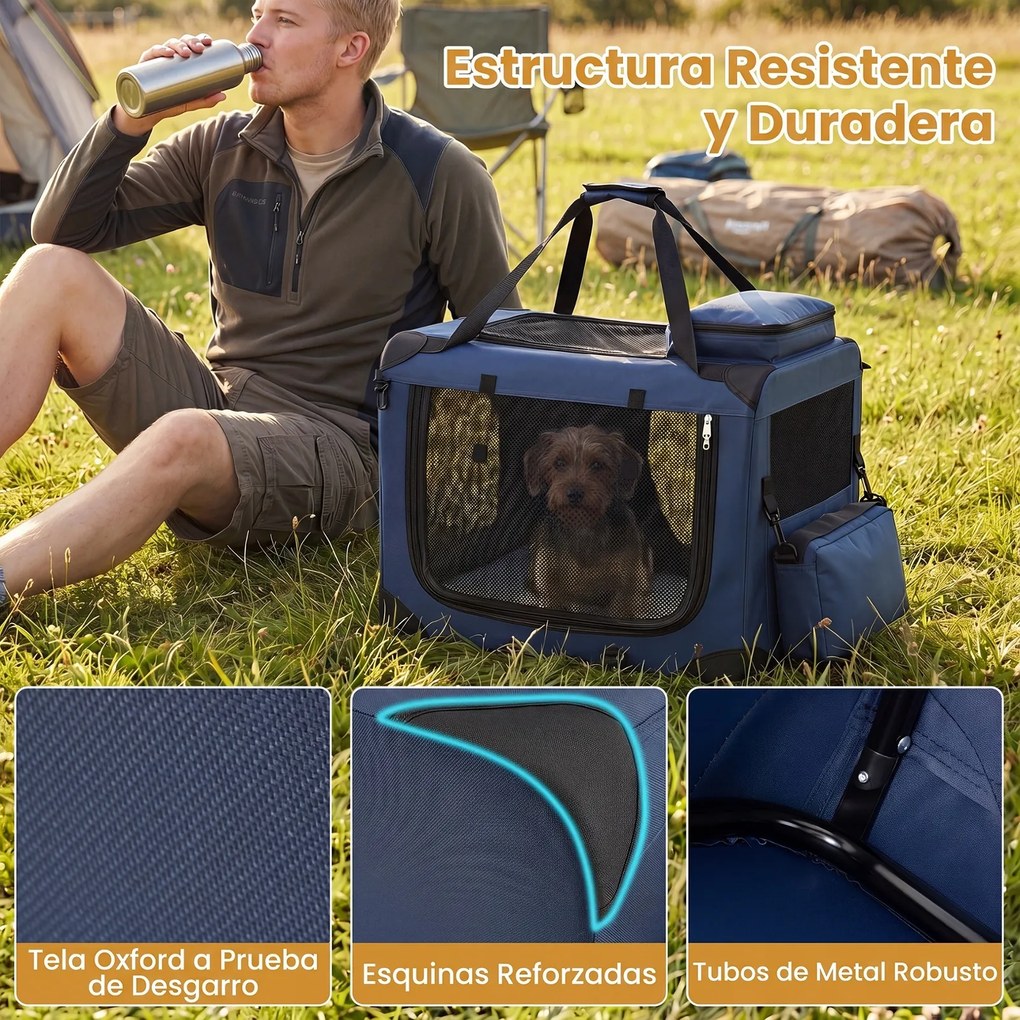 Transportadora dobrável tamanho S 61 x 43 x 43 cm para animais de estimação, com janelas de rede, 3 portas, cama felpuda e bolsos removíveis, para uso