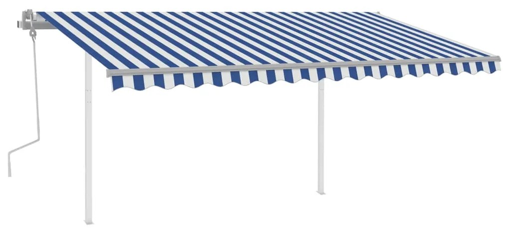 Toldo retrátil manual com luzes LED 4x3 m azul e branco