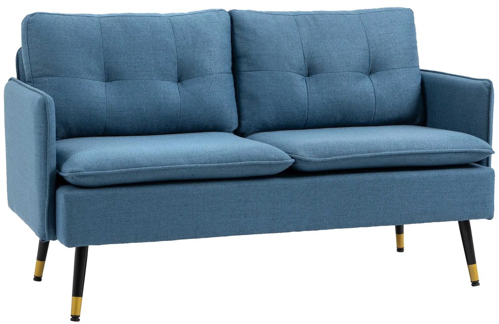 HOMCOM Sofá de 2 Lugares Moderno Estofado em Poliéster com 4 Almofadas Apoio para os Braços e Pés de Aço 139x68x80 cm Azul