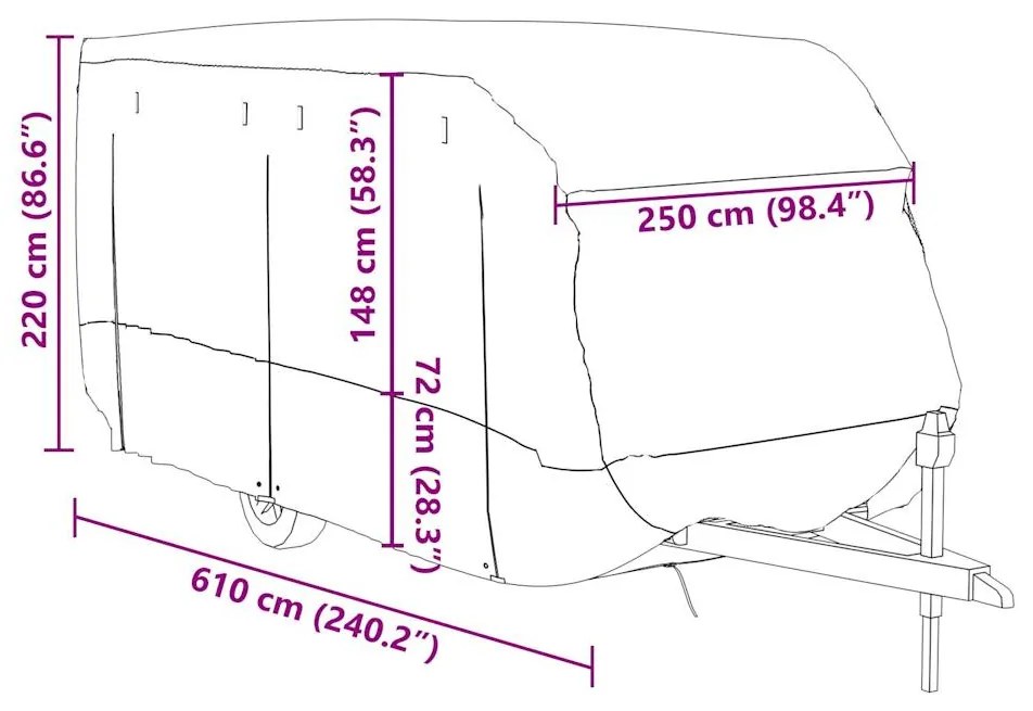 Cobertura caravana 610x250x220 cm tecido não tecido cinzento