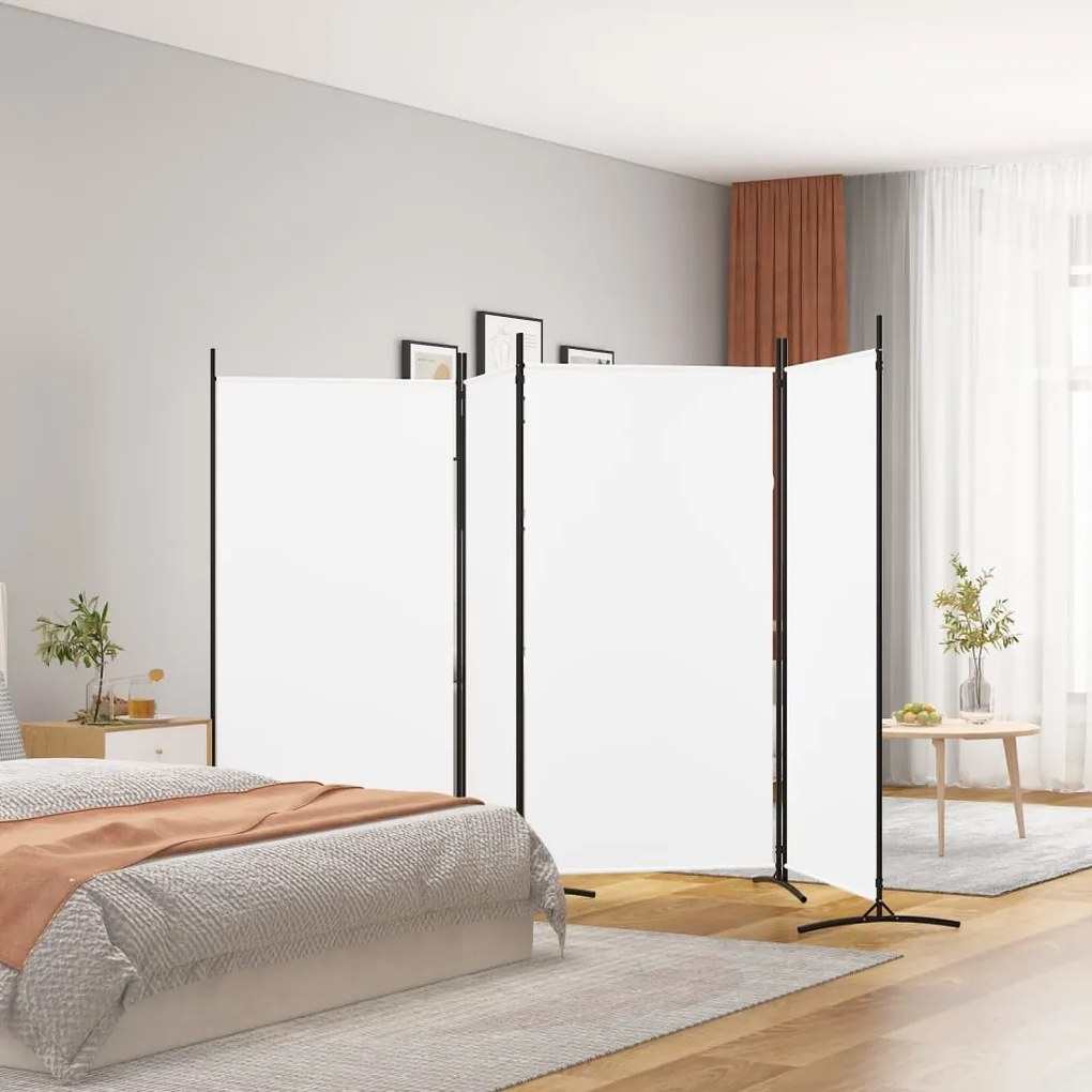 350262 vidaXL Biombo com 4 painéis 346x180 cm tecido branco