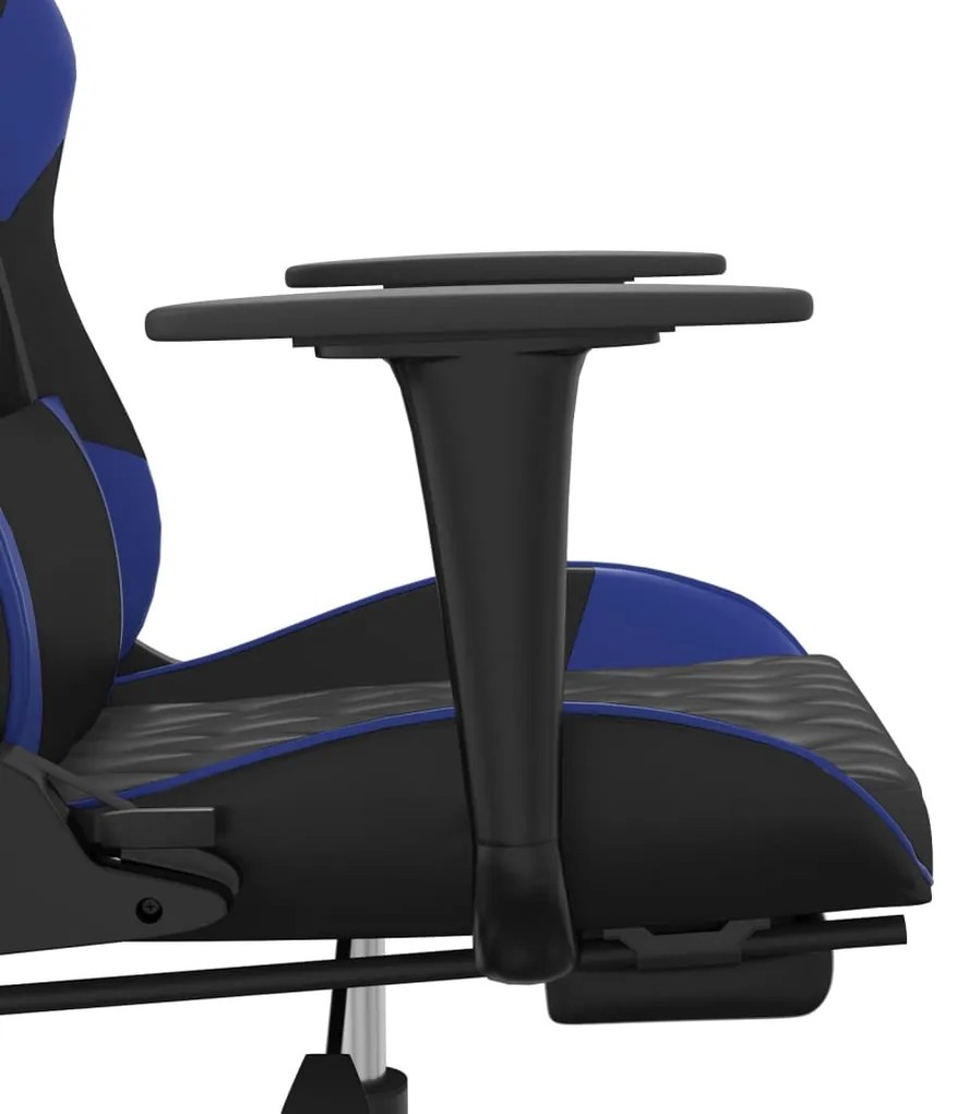 Cadeira gaming c/ apoio para pés couro artificial preto e azul