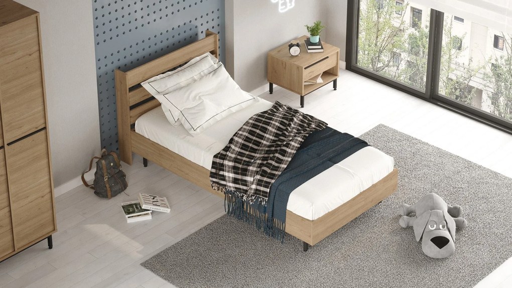 Estrutura de Cama "Ocean" com Cabeceira – Nogueira - 100x200 cm - Desi