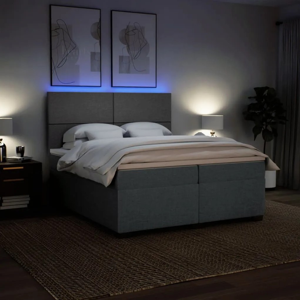 Cama com molas/colchão 200x200 cm tecido cinzento-escuro