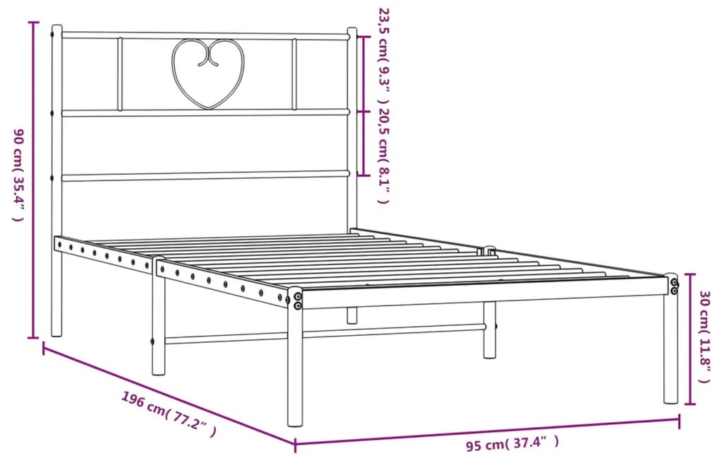 Estrutura de cama com cabeceira 90x190 cm metal preto