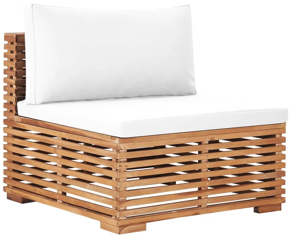 vidaXL Sofá de centro p/ jardim almofadão creme madeira teca maciça