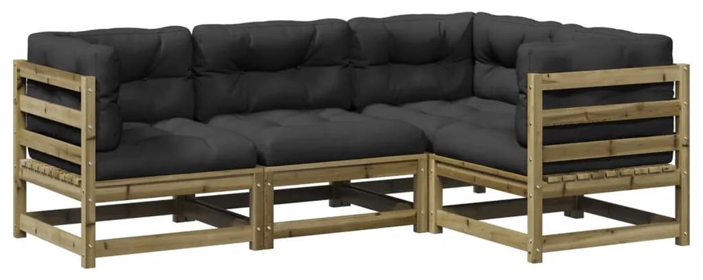4 pcs conjunto sofás p/ jardim com almofadões pinho impregnado