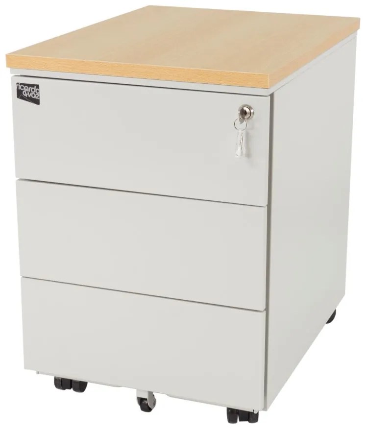 Bloco Gavetas 400x540x520 mm Cinza com Tampo Faia - Riva