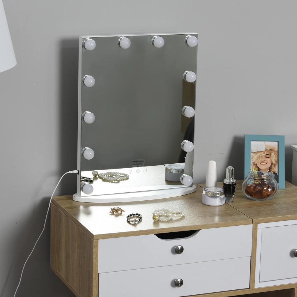 HOMCOM Espelho de maquiagem de Luzes LED Ajustável controle Tátil 41.5x13.5x51 Branco